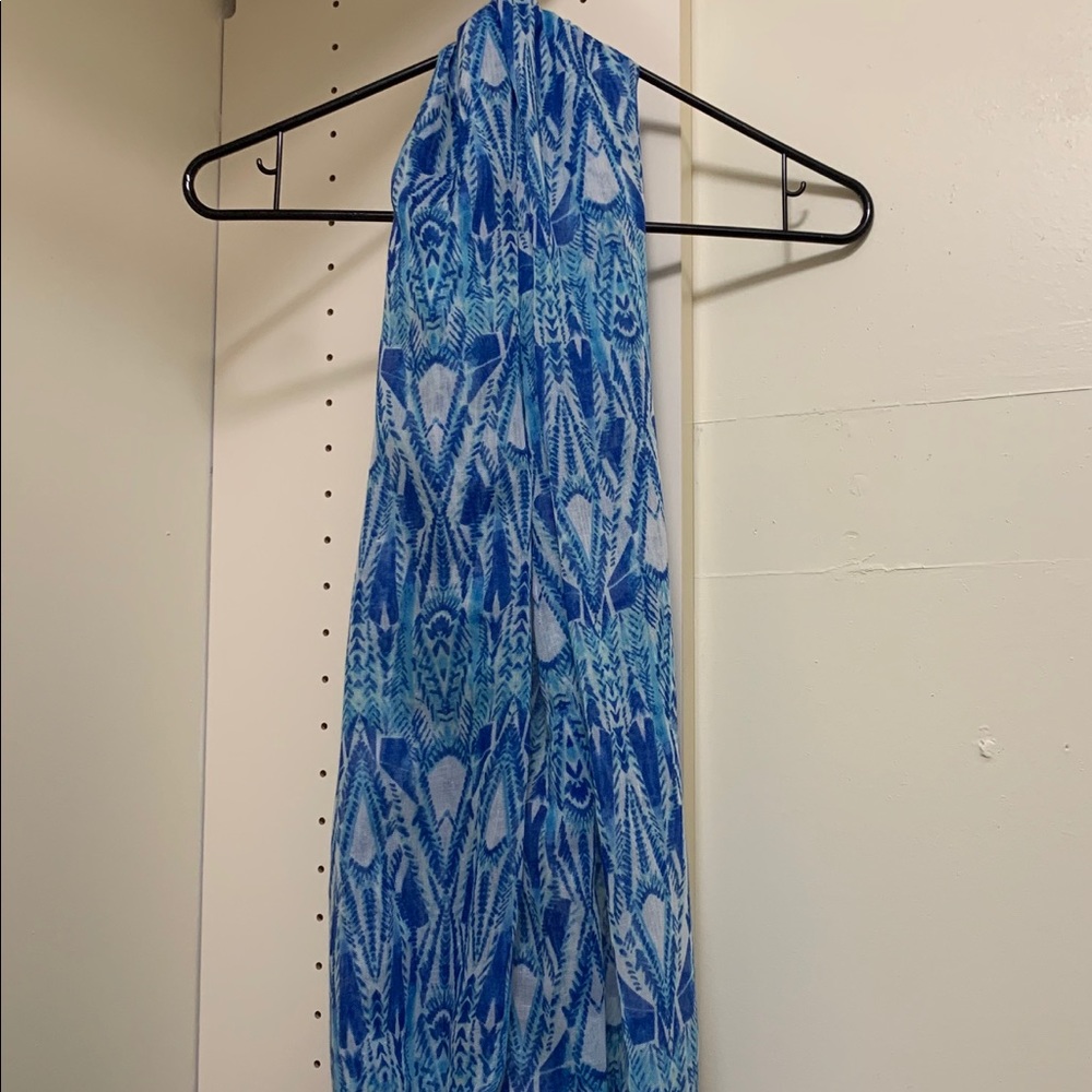 Blue patterned infinity scarf